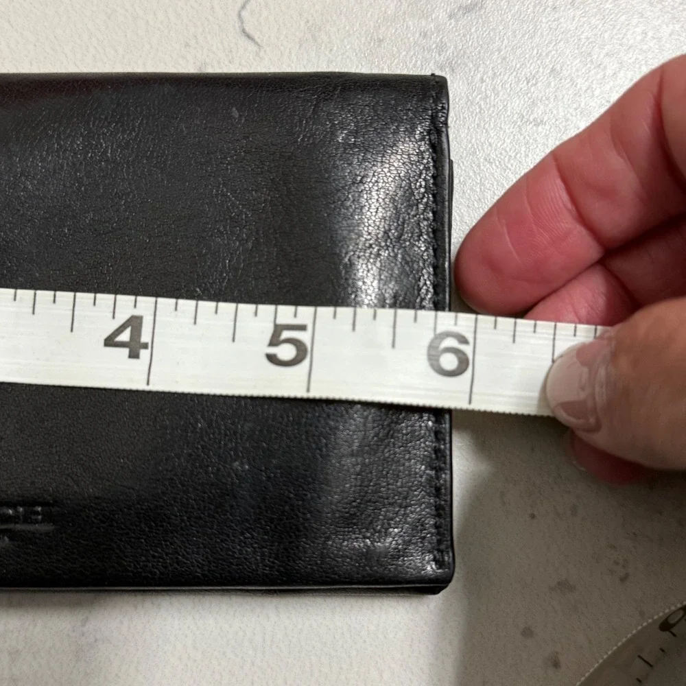 Coach Vintage Long Bifold Wallet Mens Black Good Leather Slim Blue Interior Logo
